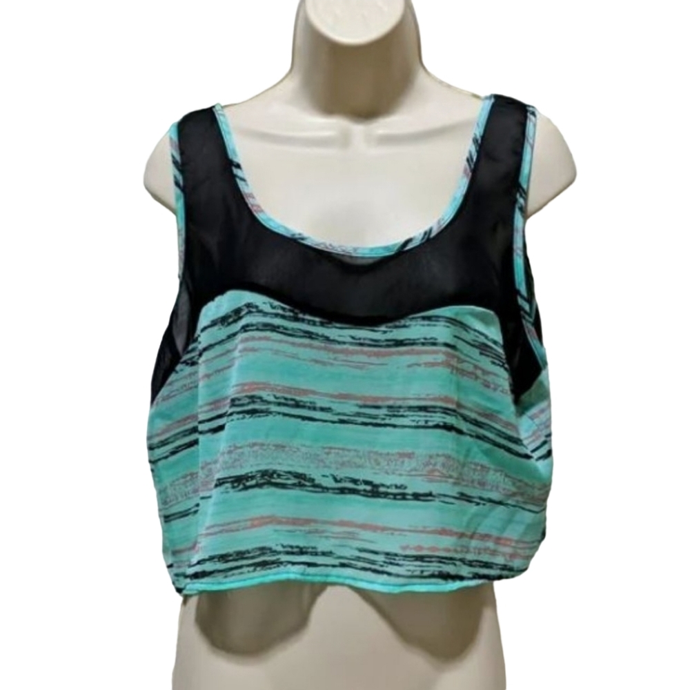 Sheer Sleeveless Mesh Striped Crop Top